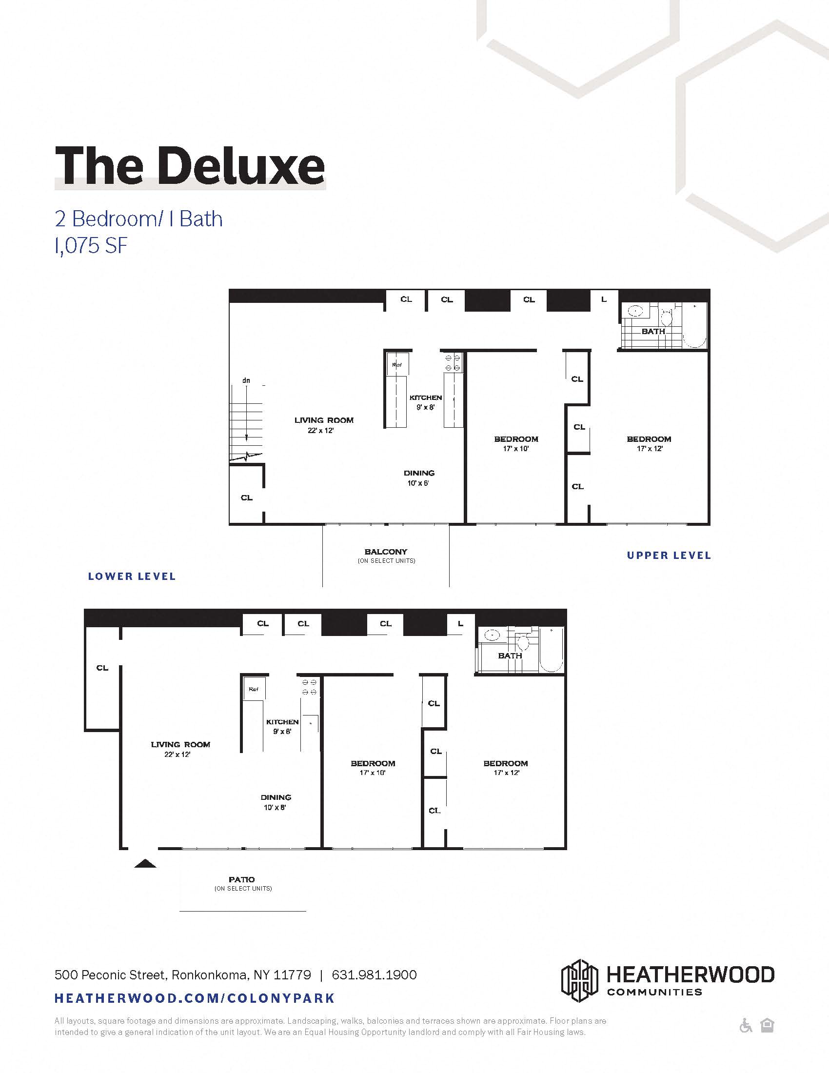 Floor plan for 2 beds, 1 bath, 1075 sqft